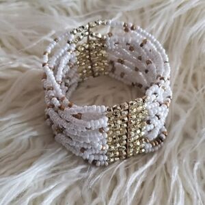 Handmade Beaded White and Gold Wrap Bracelet. African Jewelry 🌴